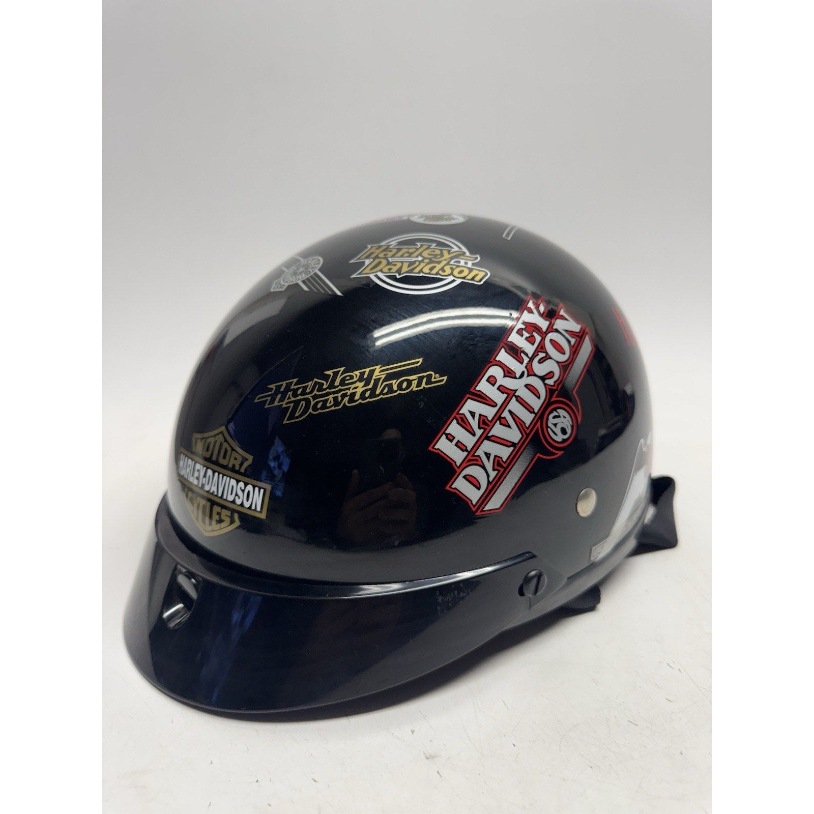 VINTAGE 2001 Harley Davidson DOT Motorcycle Half Helmet Gloss Black XS USA