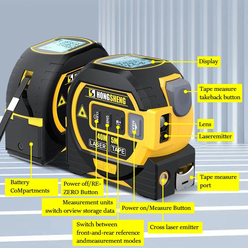 3 in 1 Laser Tape Measure Meter Infrared High-Precision Intelligent Electronic Ruler 40/60M Laser Tape Building Distance Meters