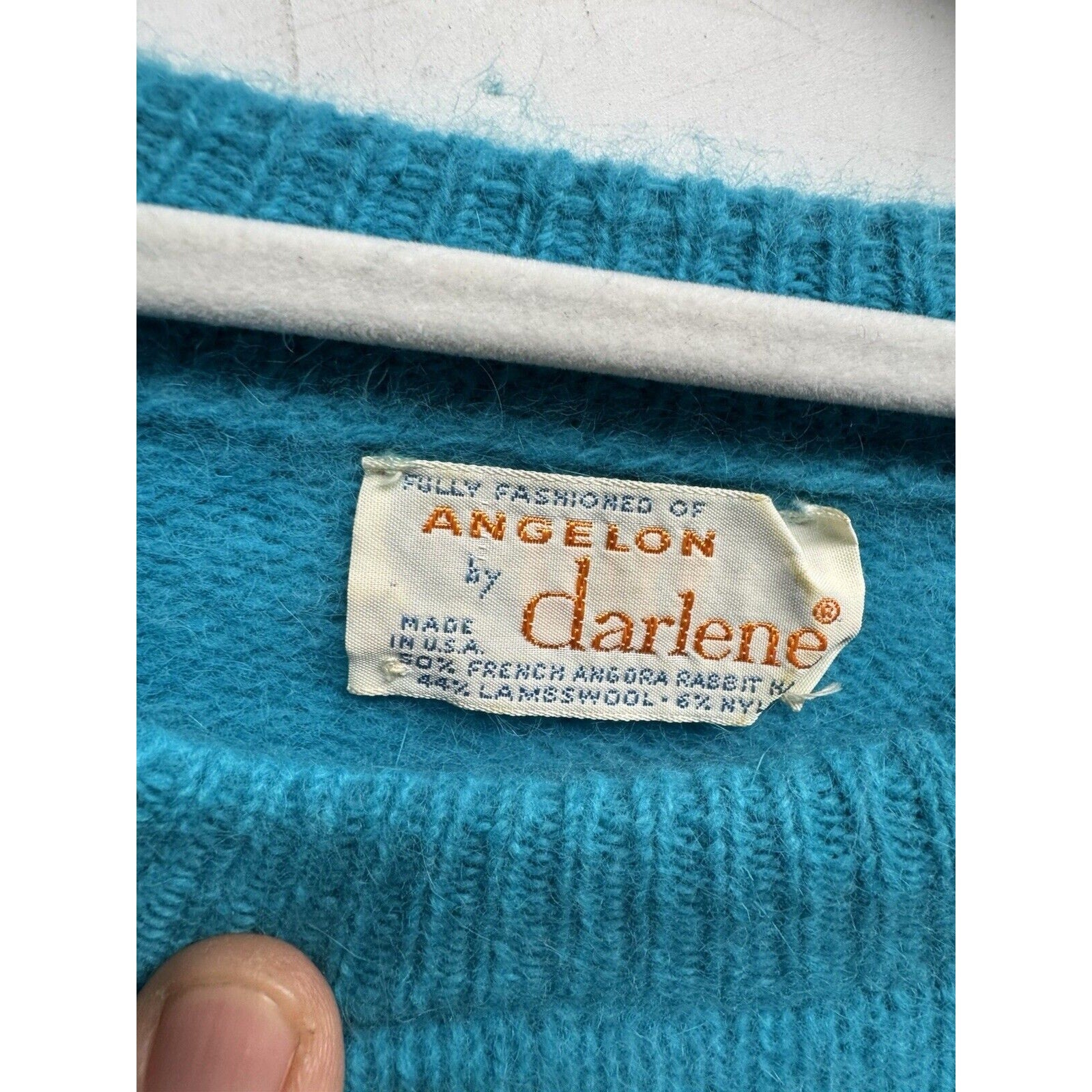 VINTAGE ANGELON BY DARLENE French Angora/Lamb Wool Sweater Blue W's Size 40 USA
