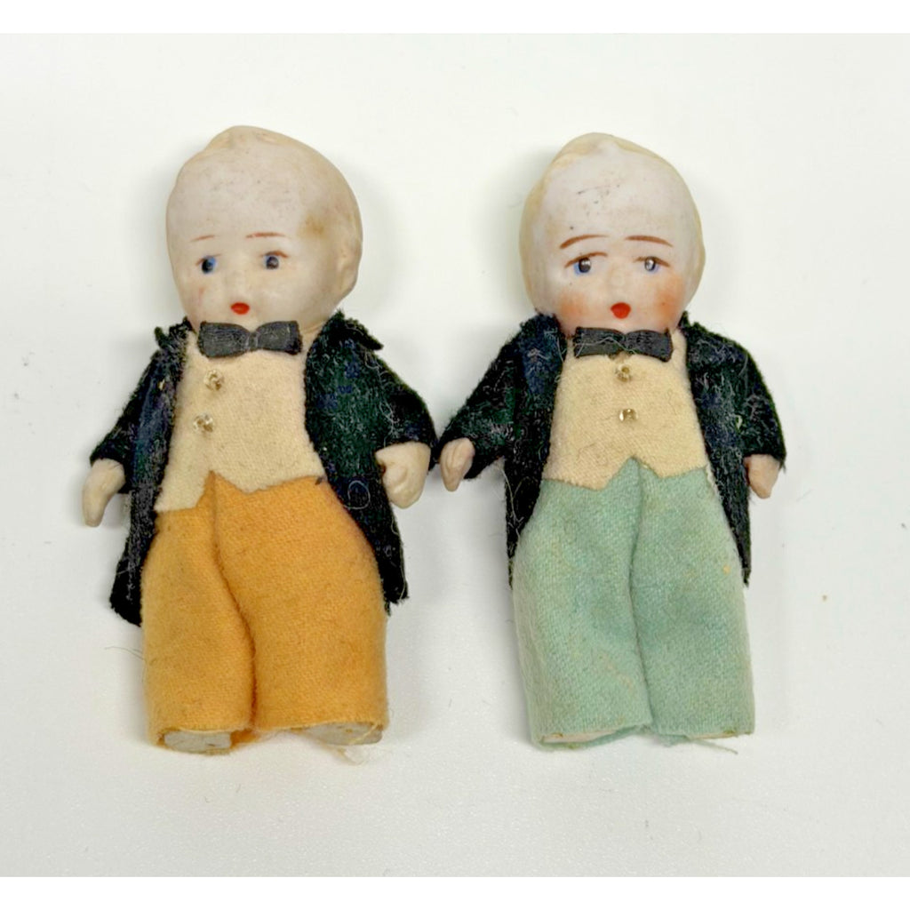 Vintage Japan All Bisque Miniature Groom Dolls Tuxedo Wedding Cake Topper Lot 2
