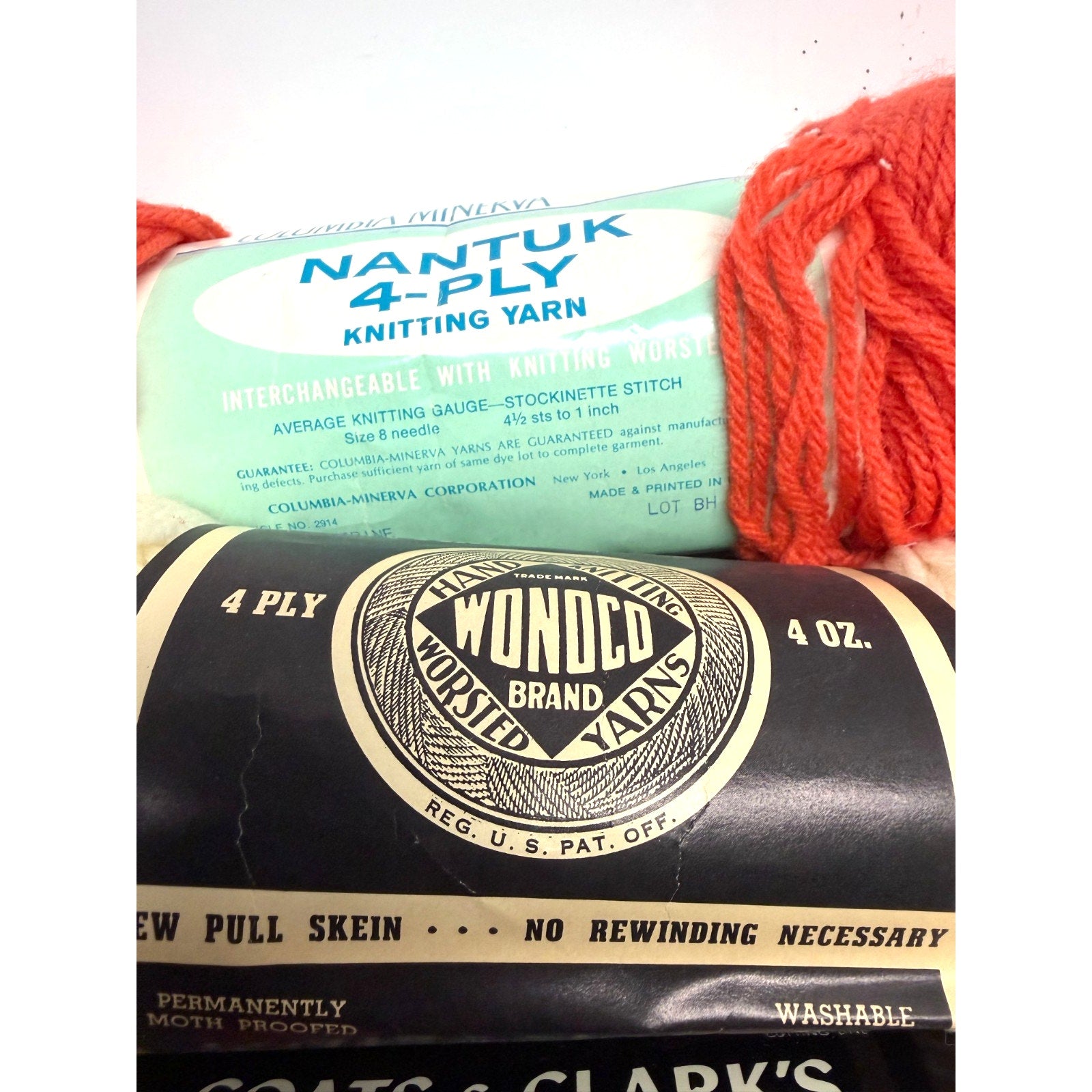 VINTAGE NOS Lot of 5 Columbia Minerva Nantuk 4-Ply & Bernat Nylo Germantown Yarn