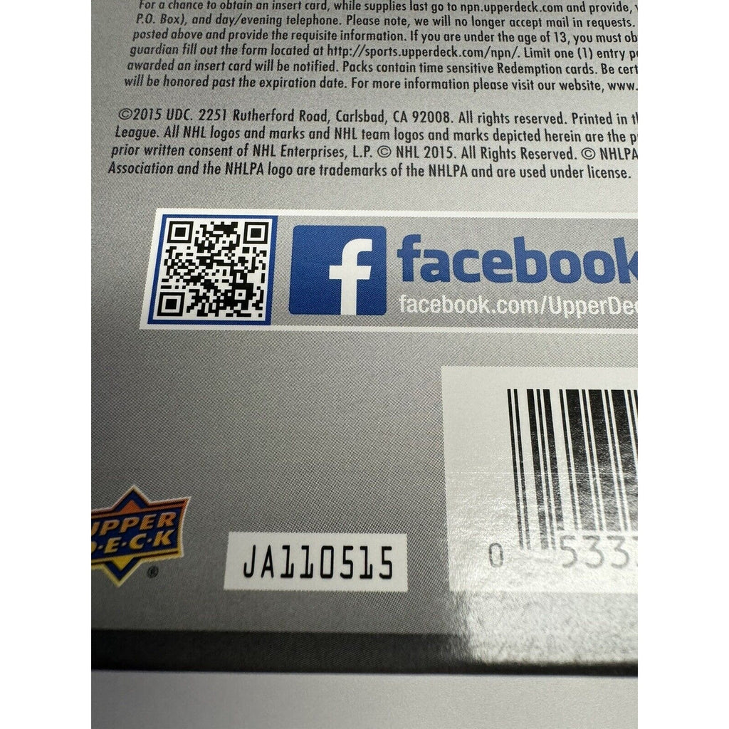 2015-16 Upper Deck Hockey Series 1 one Hobby Box : 173 Cards