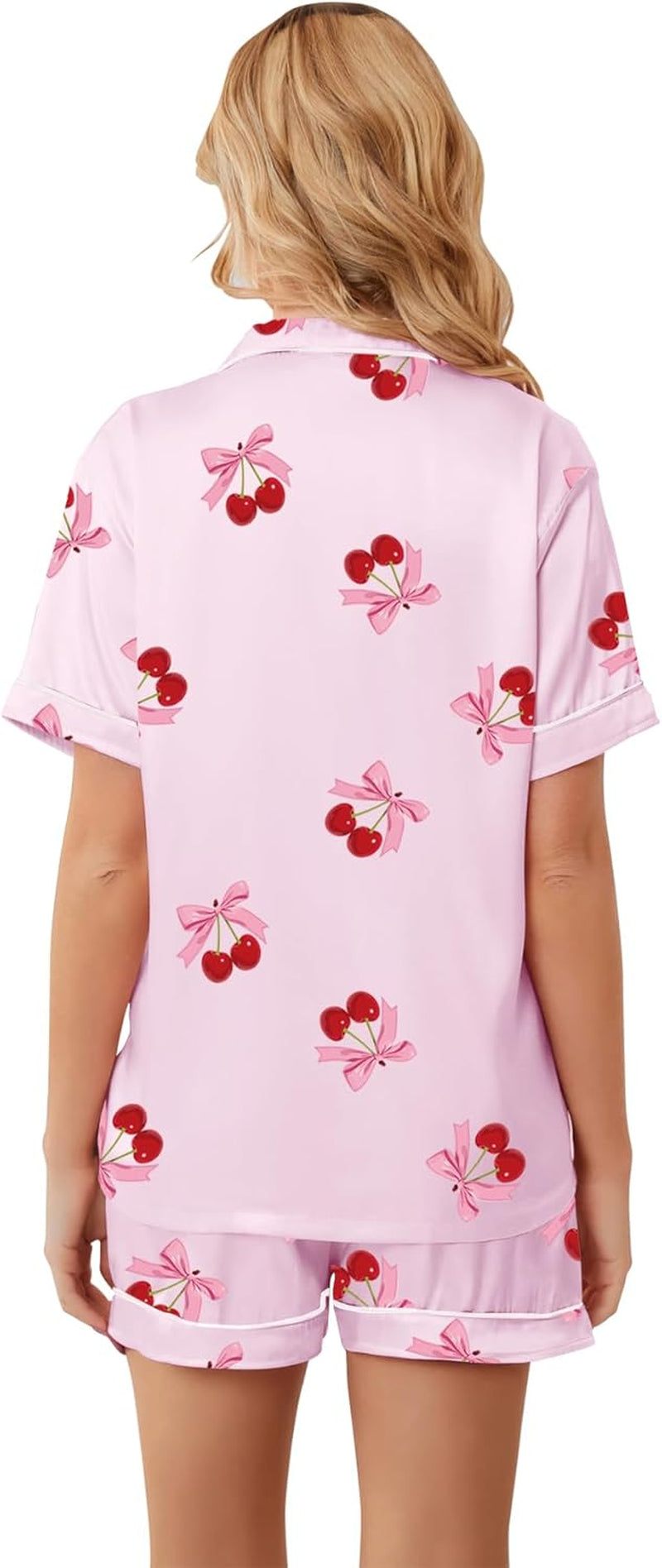Women & Girls Pajamas Set, Soft Satin Lightweight Silk Button-Down Top with Shorts 2 Piece PJS for Mom Boys Kids Gifts