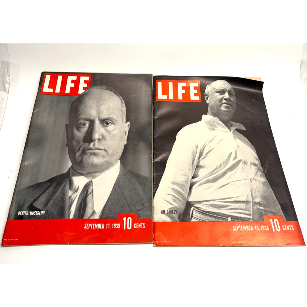 Vintage LIFE Magazine Lot Mussolini Sept 11 1939 + Jim Farley Sept 19 1938 Rare
