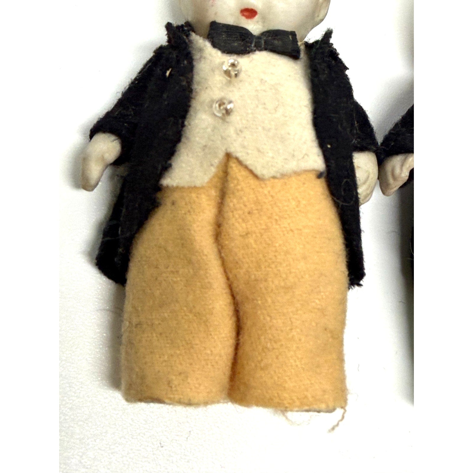 Vintage Japan All Bisque Miniature Groom Dolls Tuxedo Wedding Cake Topper Lot 2