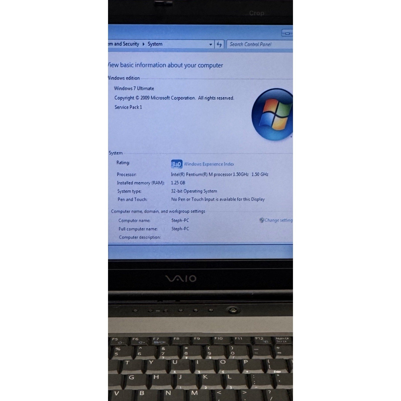 Vintage Sony Vaio PCG-8QEL Pentium Windows 7 DVD 1.25GB RAM 70GB Hard 15"