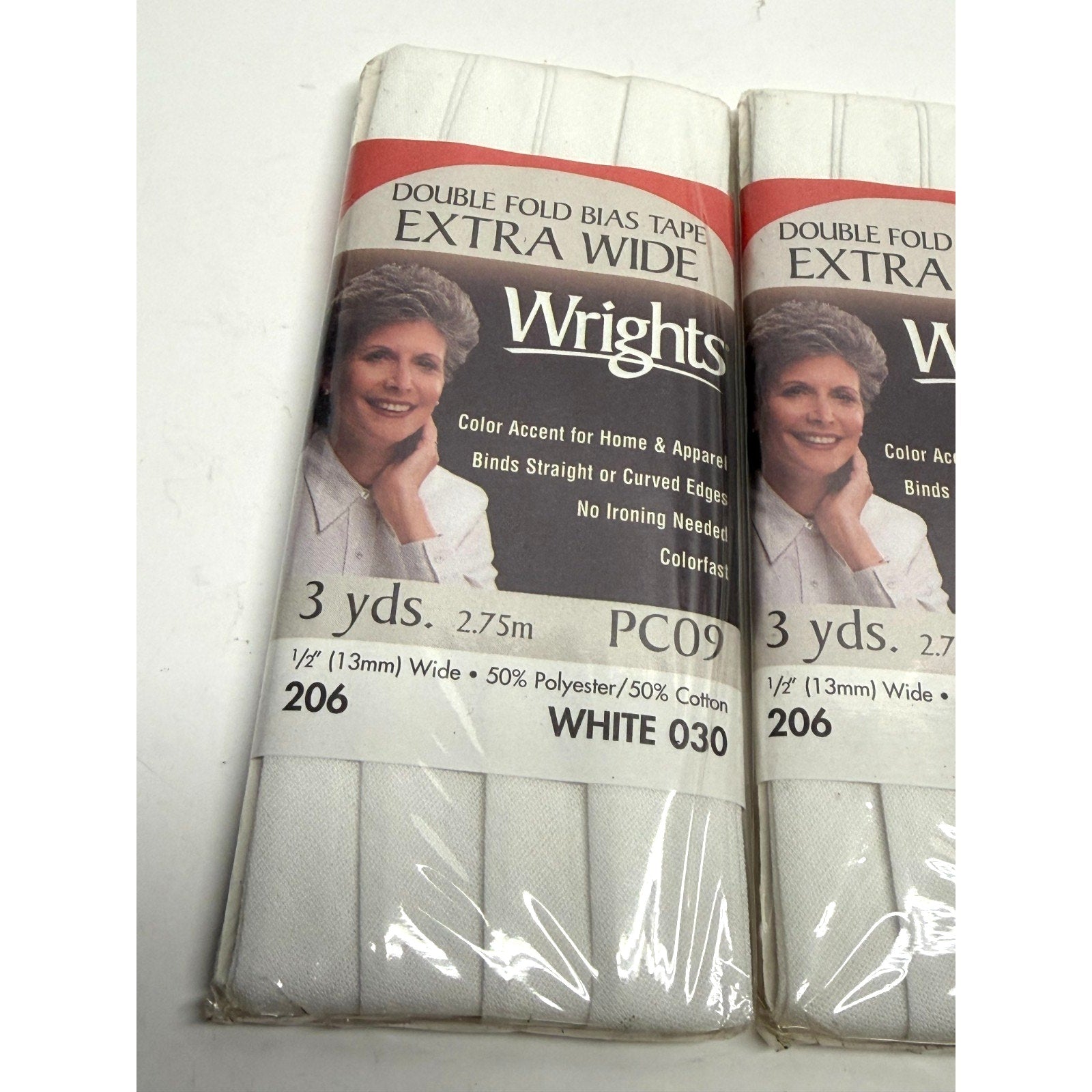 VTG Lot of 4 Wrights Extra Wide Dbl Fold Bias Tape 1/2" White & Old Rose PC09