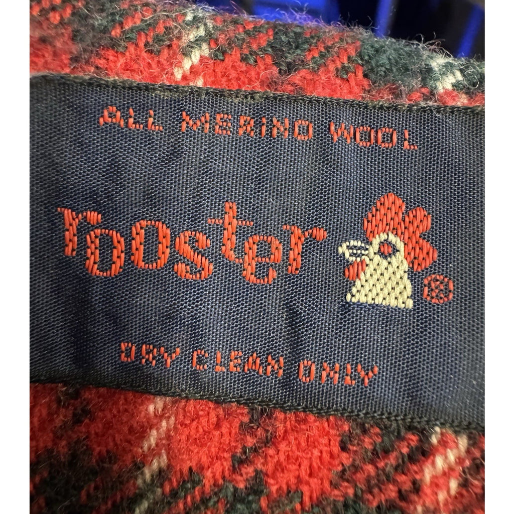 Vintage Rooster of Scotland 100% Merino Wool Plaid Scarf Red -50" x 11 "