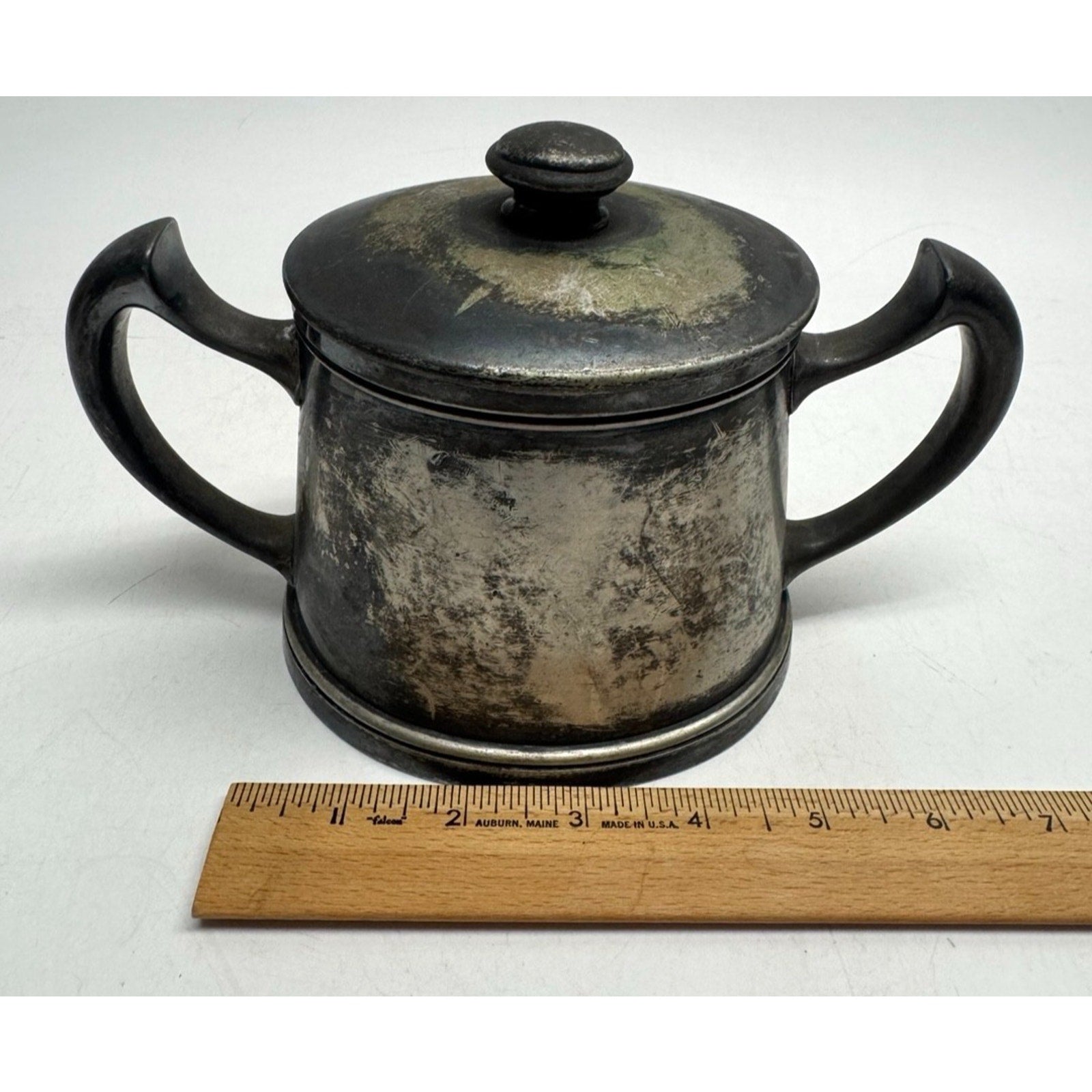 Vintage 1860 Simeon L George H- by Rogers Company Double Handle Pewter Canister