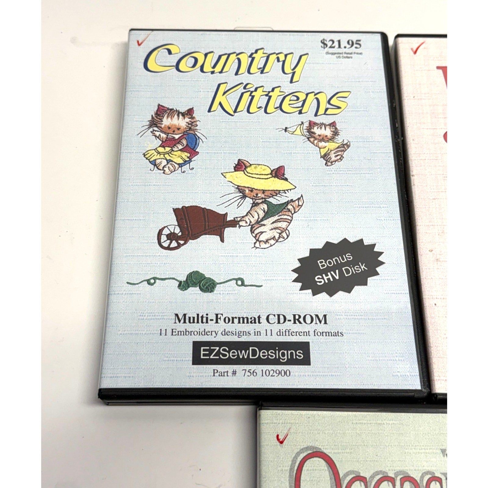 Vintage Lot of 3 EZSEWDESIGNS -Hearts, Occasions, Country Kittens embroidery
