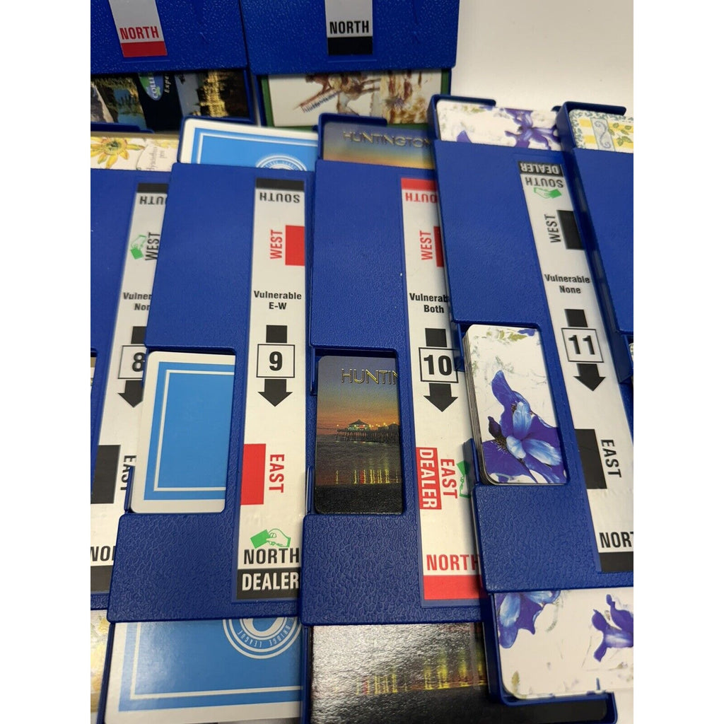 VINTAGE Baron Barclay Plastic Bridge Boards Dealer Card Holders Blue 32 Full Set