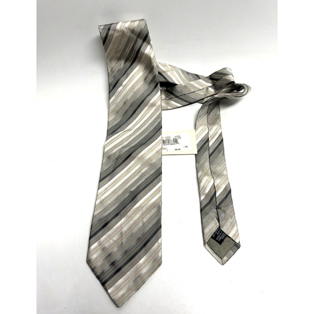 VINTAGE NOS GIORGIO ARMANI NECKTIE 100% SILK Made ITALY Beige/Gray w/ Tag