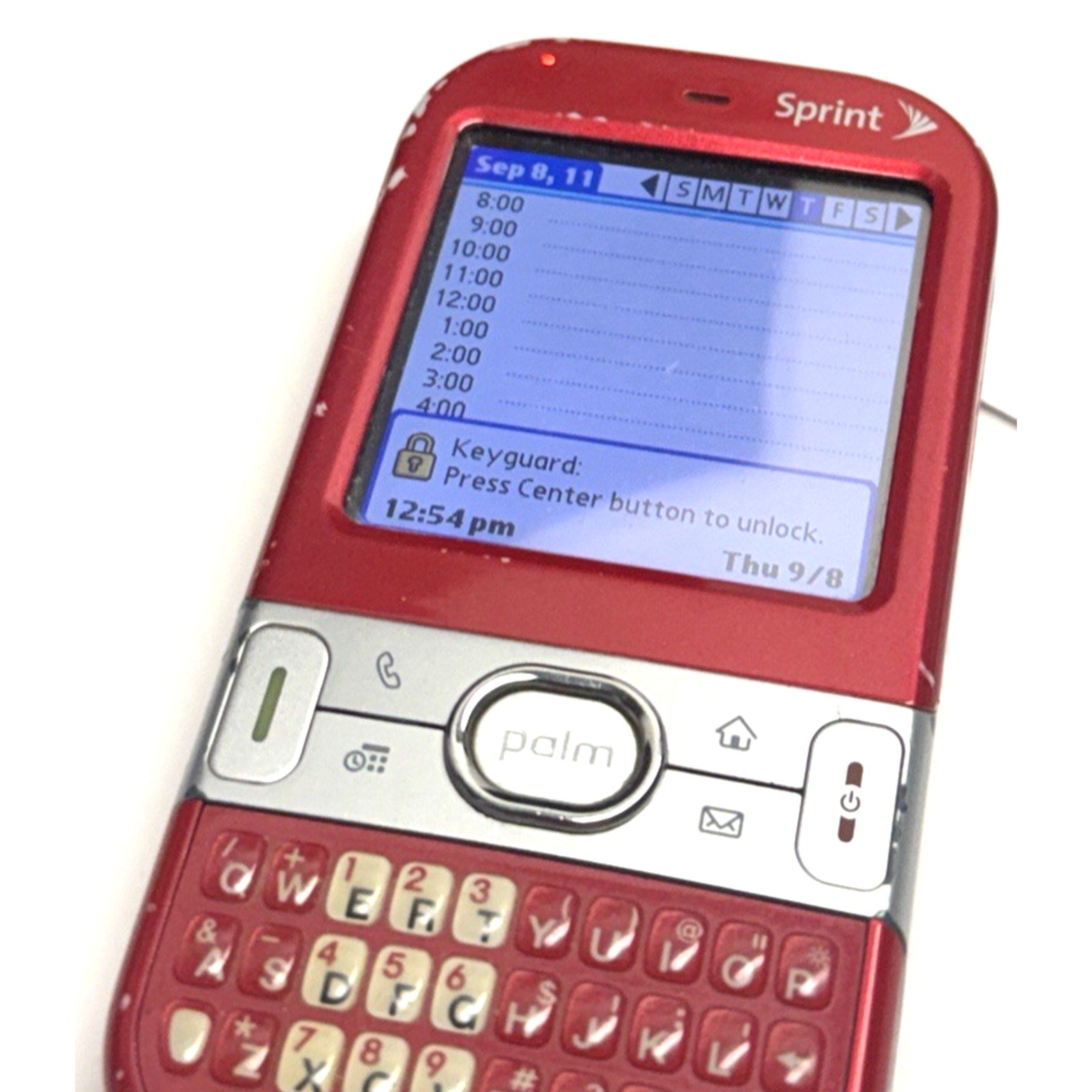 VINTAGE Palm Centro Red Sprint Cellular Phone PTR690HKR Hold Charge - WORKS!