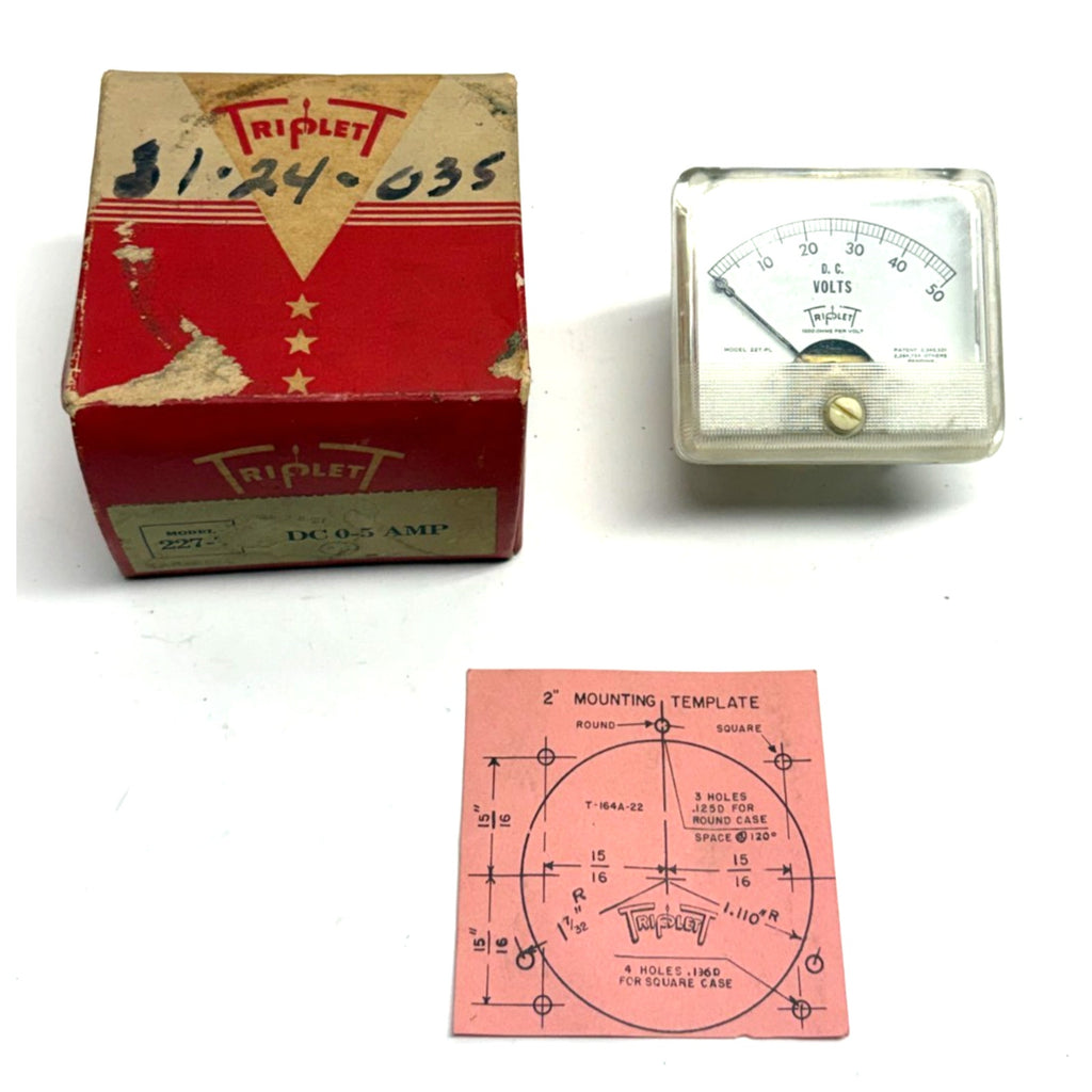 Vintage Triplett D.C. Volts Panel Gauge Model No. 227-PL