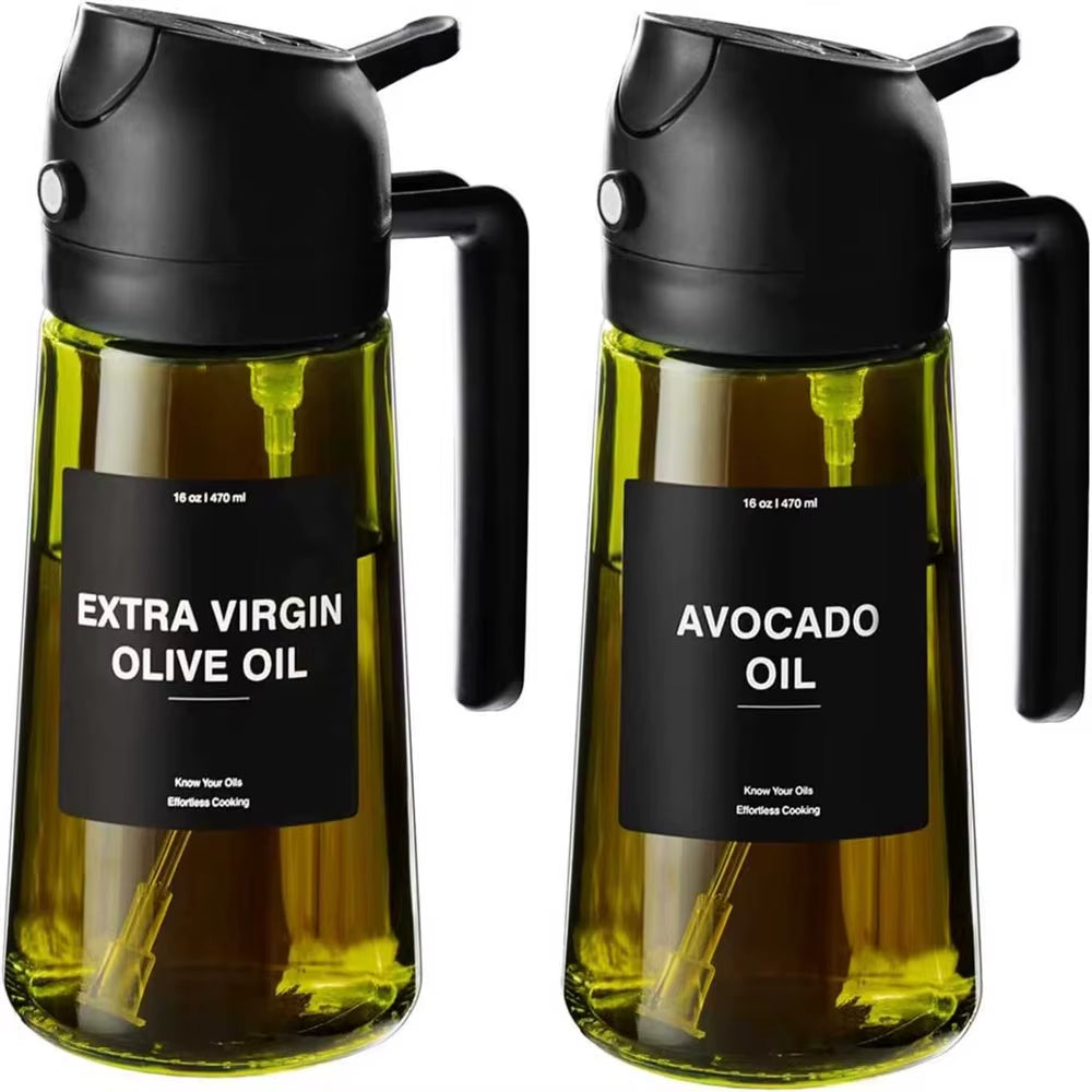 470 Ml Oil Sprayer for Cooking,2-In-1 Olive Oil Dispenser and Oil Spray Bottle,Oil Spray with Stickers,Thick Glass Spray Bottle