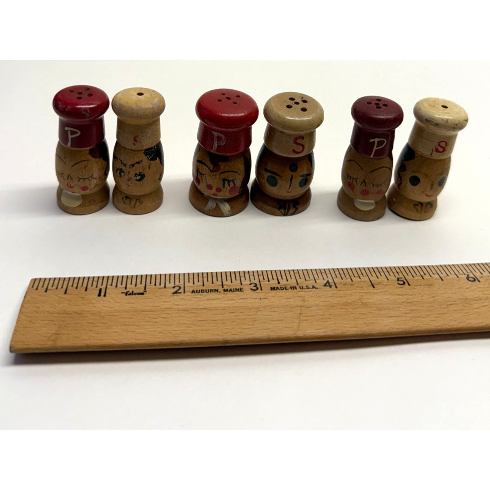 Vintage Lot 3 Japan Salty & Peppy Wooden Salt and Pepper Shakers Sets