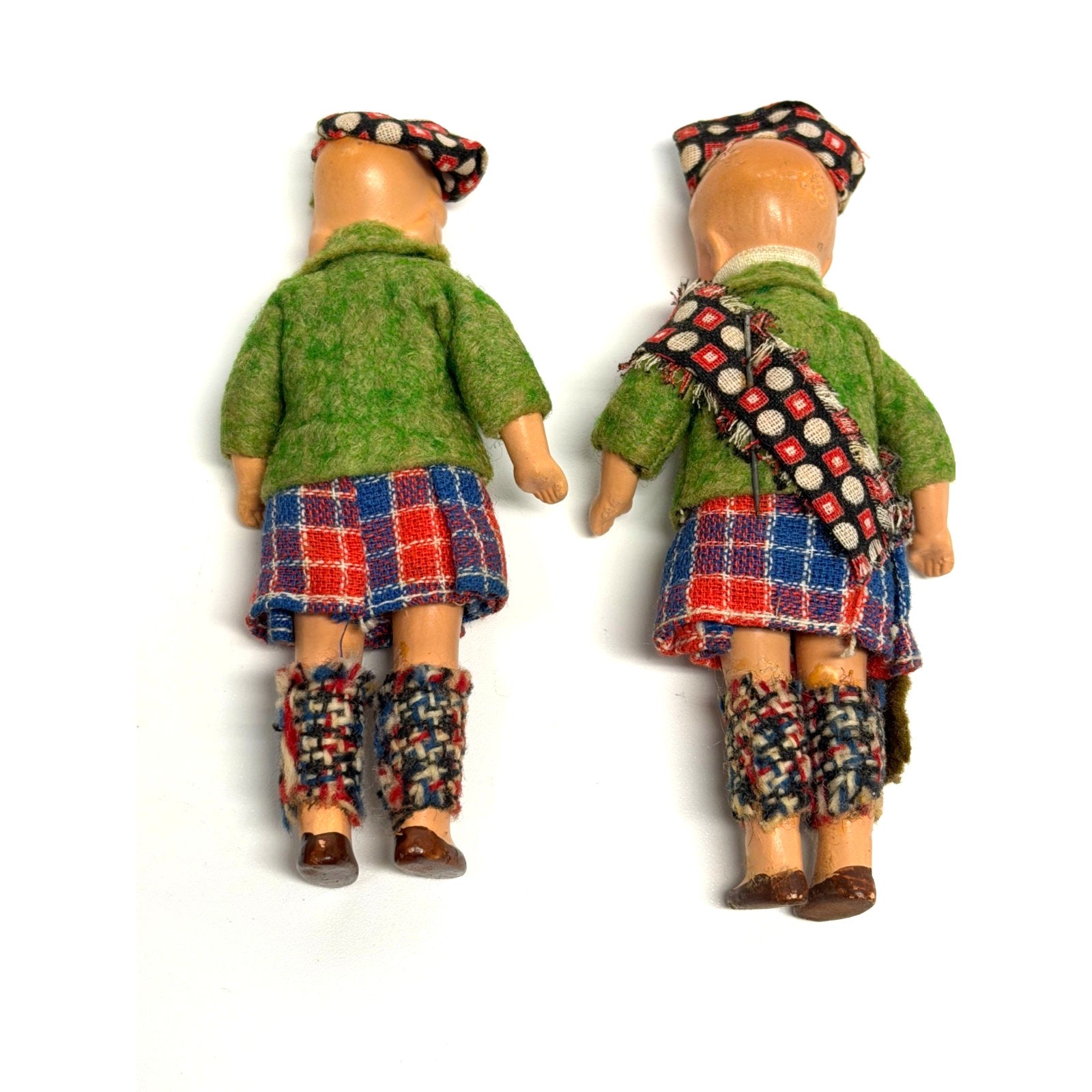 Vintage Antique German Scottish Dollhouse Dolls Pair Bisque Composition 1930s