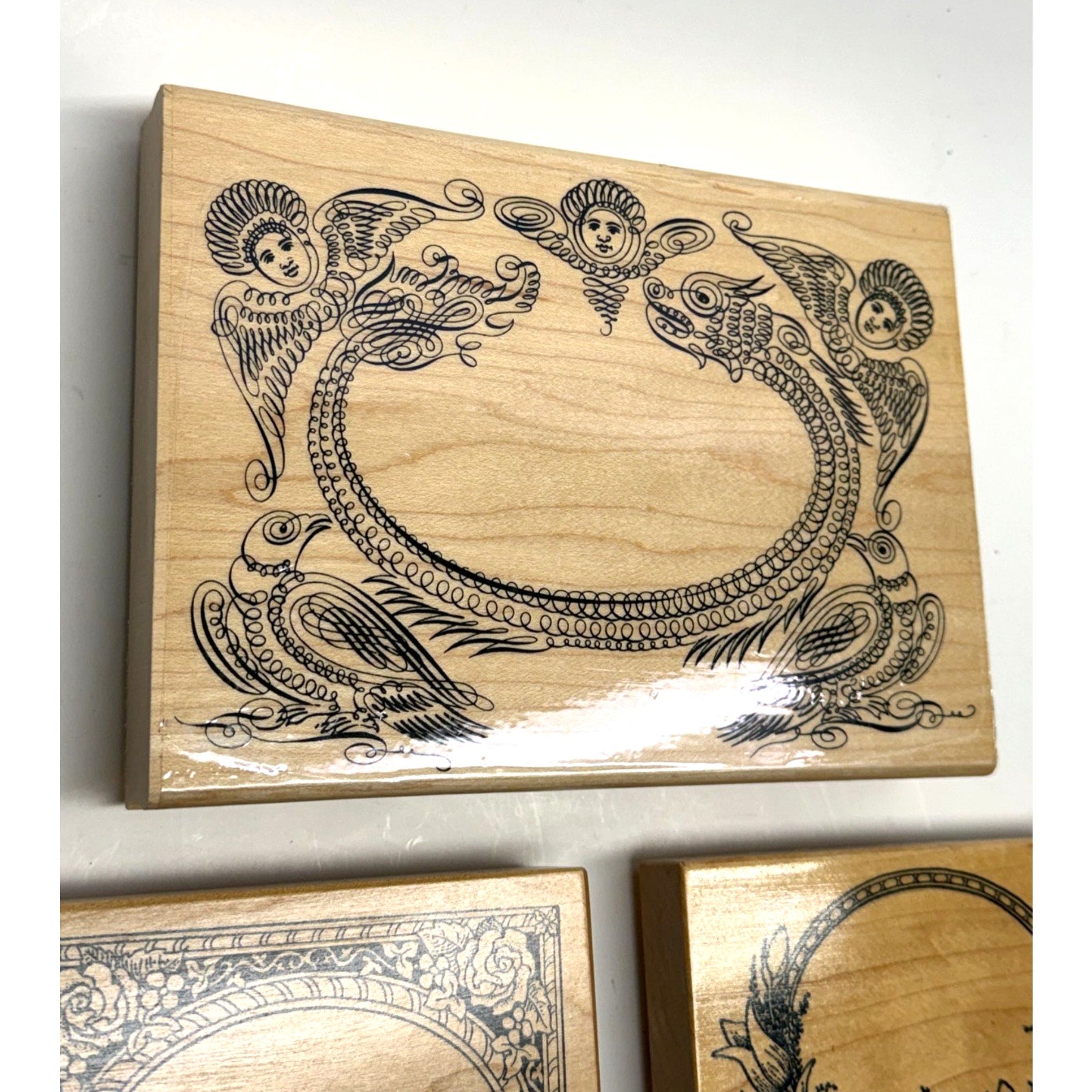 VINTAGE NEW Lot of 3 Wood Rubber Stamp Lot PSX K-413 K-484 Wreath Frames