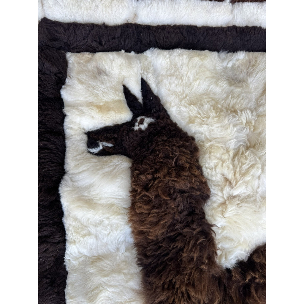 Vintage RARE Alpaca Llama Fur Throw Rug Handmade Wall Hanging Tapestry 60”X 46"