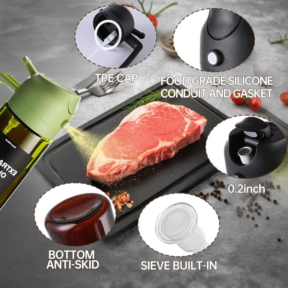 470 Ml Oil Sprayer for Cooking,2-In-1 Olive Oil Dispenser and Oil Spray Bottle,Oil Spray with Stickers,Thick Glass Spray Bottle