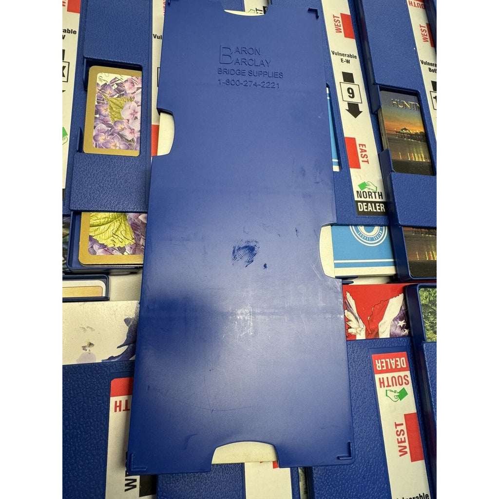 VINTAGE Baron Barclay Plastic Bridge Boards Dealer Card Holders Blue 32 Full Set