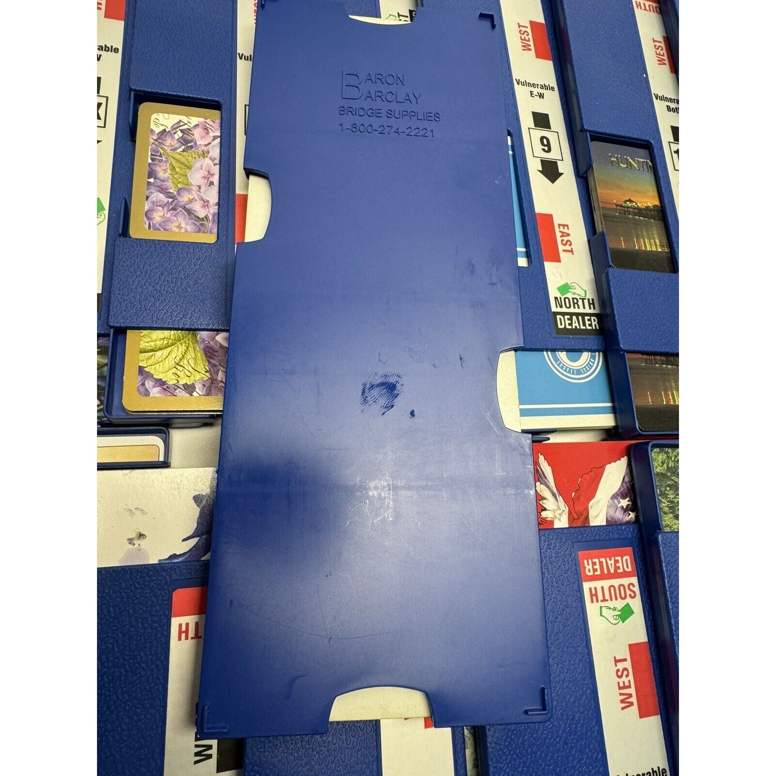 VINTAGE Baron Barclay Plastic Bridge Boards Dealer Card Holders Blue 32 Full Set