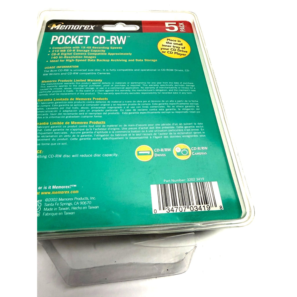 Vintage lot of 2 Memorex Pocket CD-RW 4x 210mb 24 Min 5 Pack - NEW
