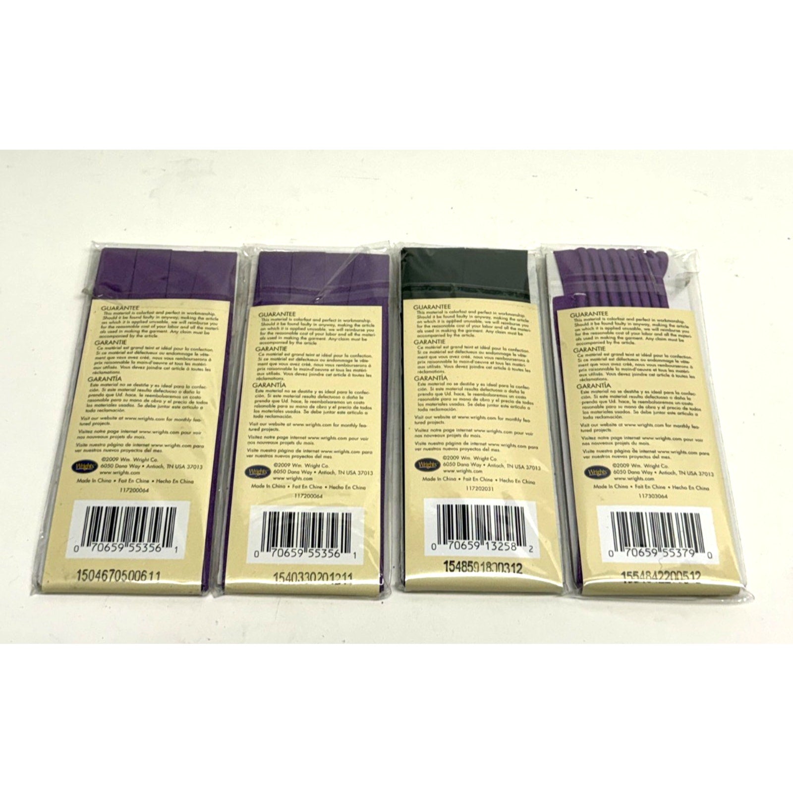 VINTAGE Lot of 4 Wrights Bias Tape & Maxi Piping Single Fold Purple Black