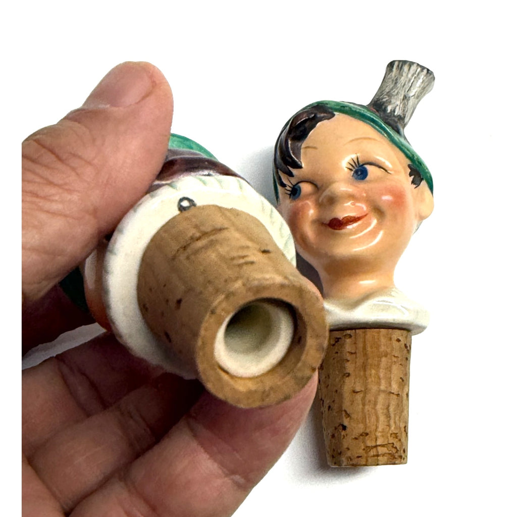Vintage Bottle Stoppers Pourers Pair of German Porcelain HandPainted Liquor Wine
