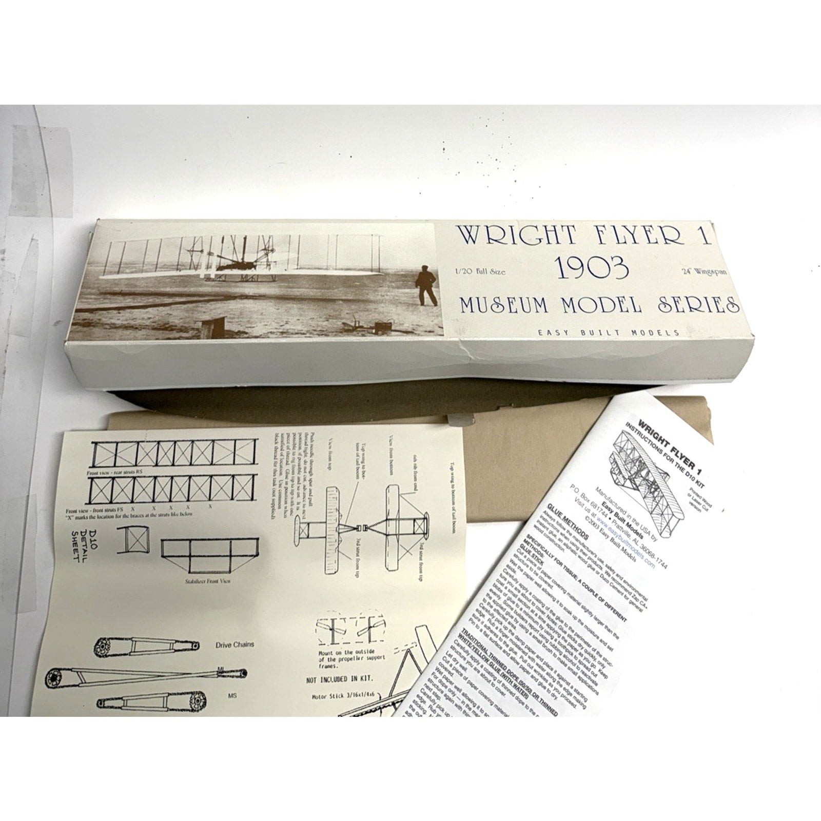 VTG NOS Wright Flyer 1 1903 Museum Model Series D-10 Balsa Wood Kit 1/20 Scale