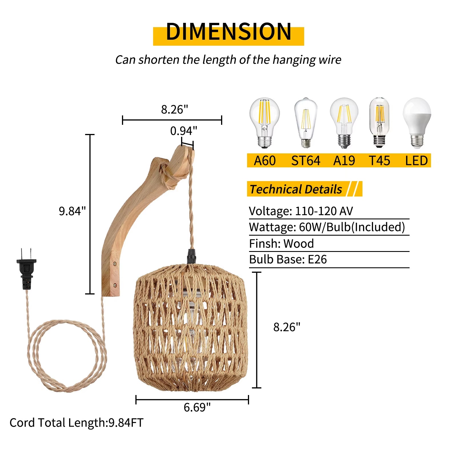 Bamboo Lantern Wall Lamp - Hand-Woven Natural Rattan Wicker E27 Chandeliers and Wall Light Fixtures for Elegant Room Decor