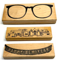 Vintage NOS Lot of 3 Wood Mounted Rubber Stamp Eyeglasses & Landscape
