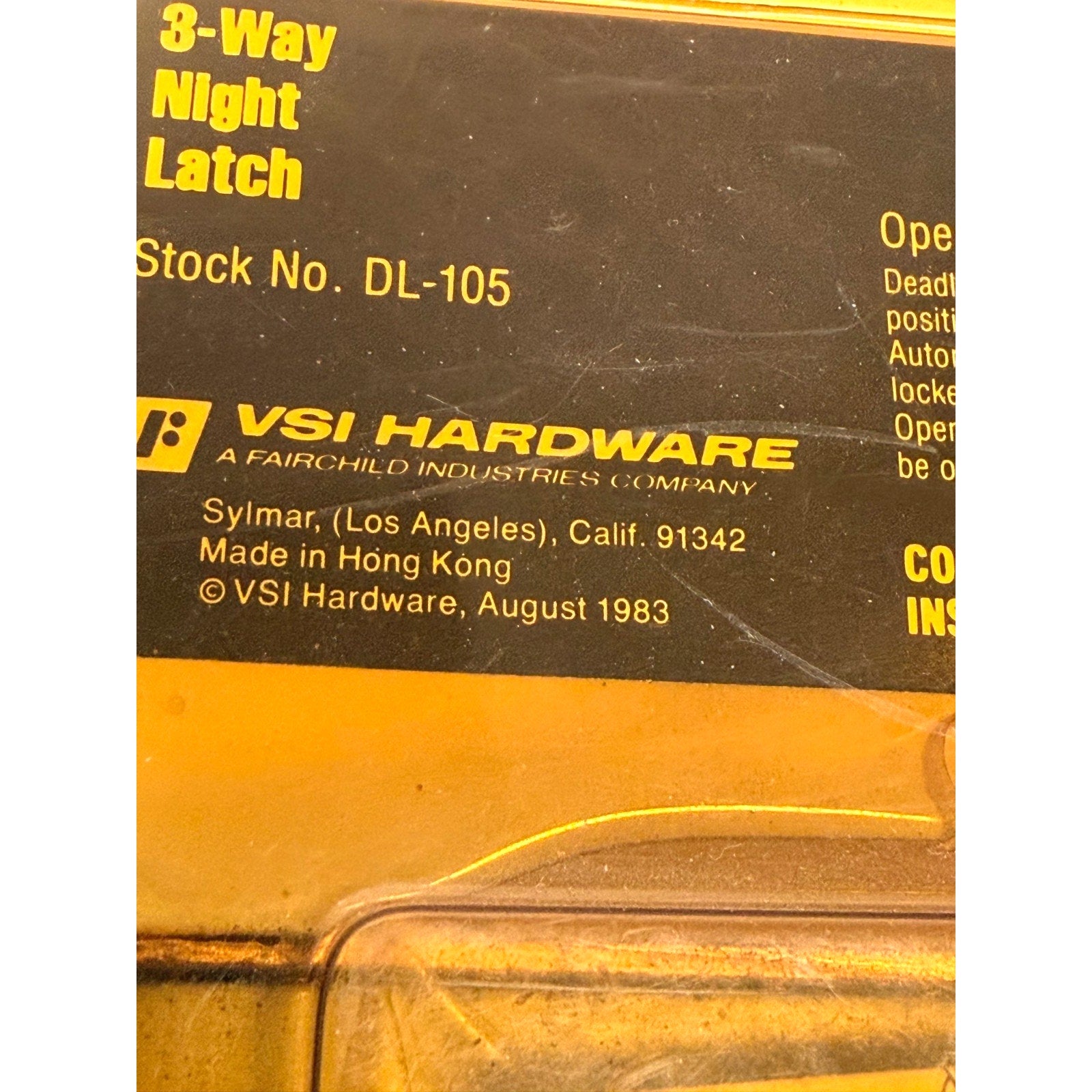 Vintage Fortress DL-105 3-Way Night Latch Rim Deadbolt Lock Brass NOS