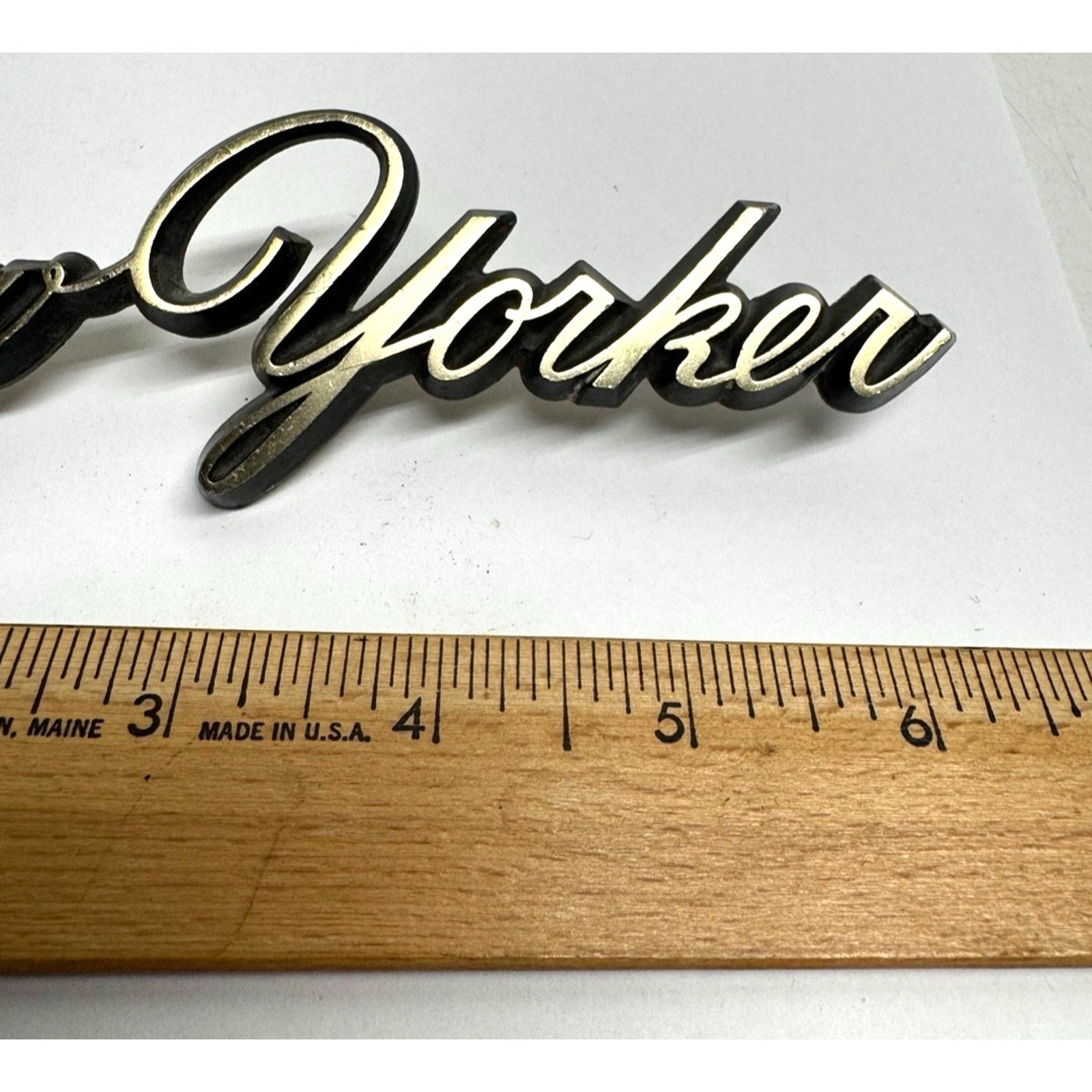 Vintage 1966 CHRYSLER NEW YORKER FRONT FENDER SCRIPT NAMEPLATE EMBLEM