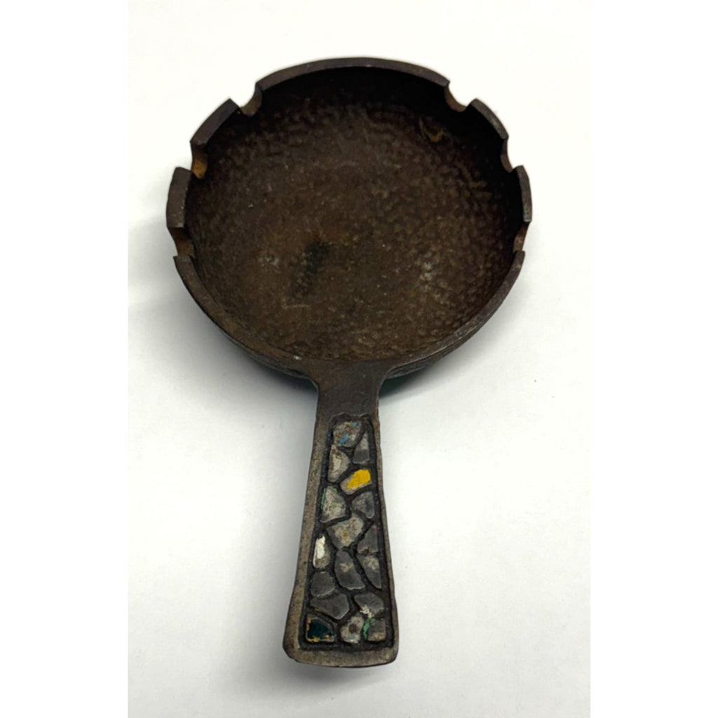 VTG Mid-Century Antique BRASS MOSAIC "SKILLET" ASHTRAY - DAYAGI MADE IN ISRAEL