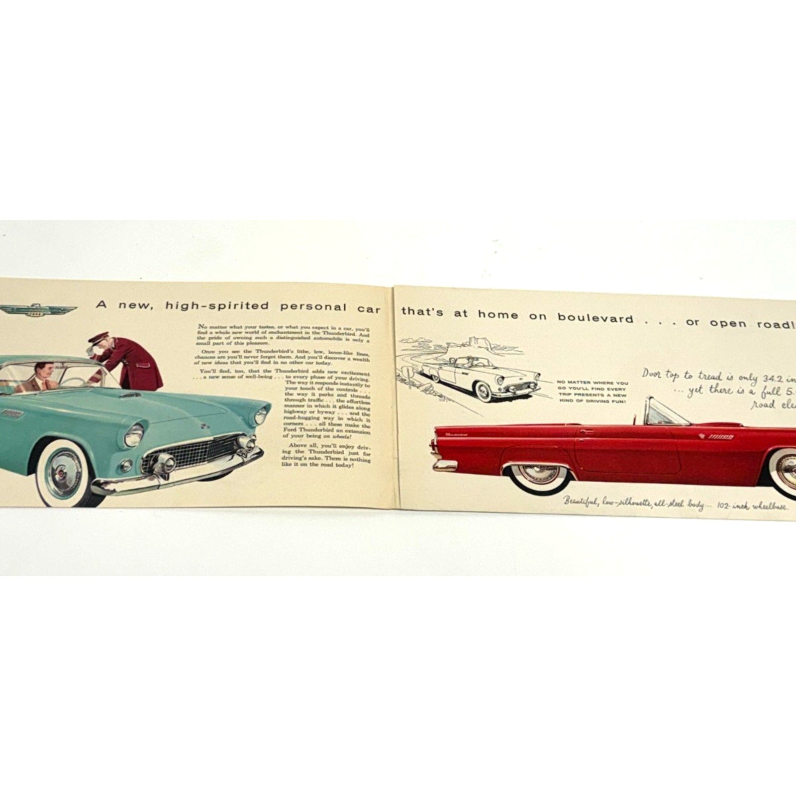Vtg Original 1955 Ford Thunderbird Foldout Sales Brochure 55 Convertible Hardtop