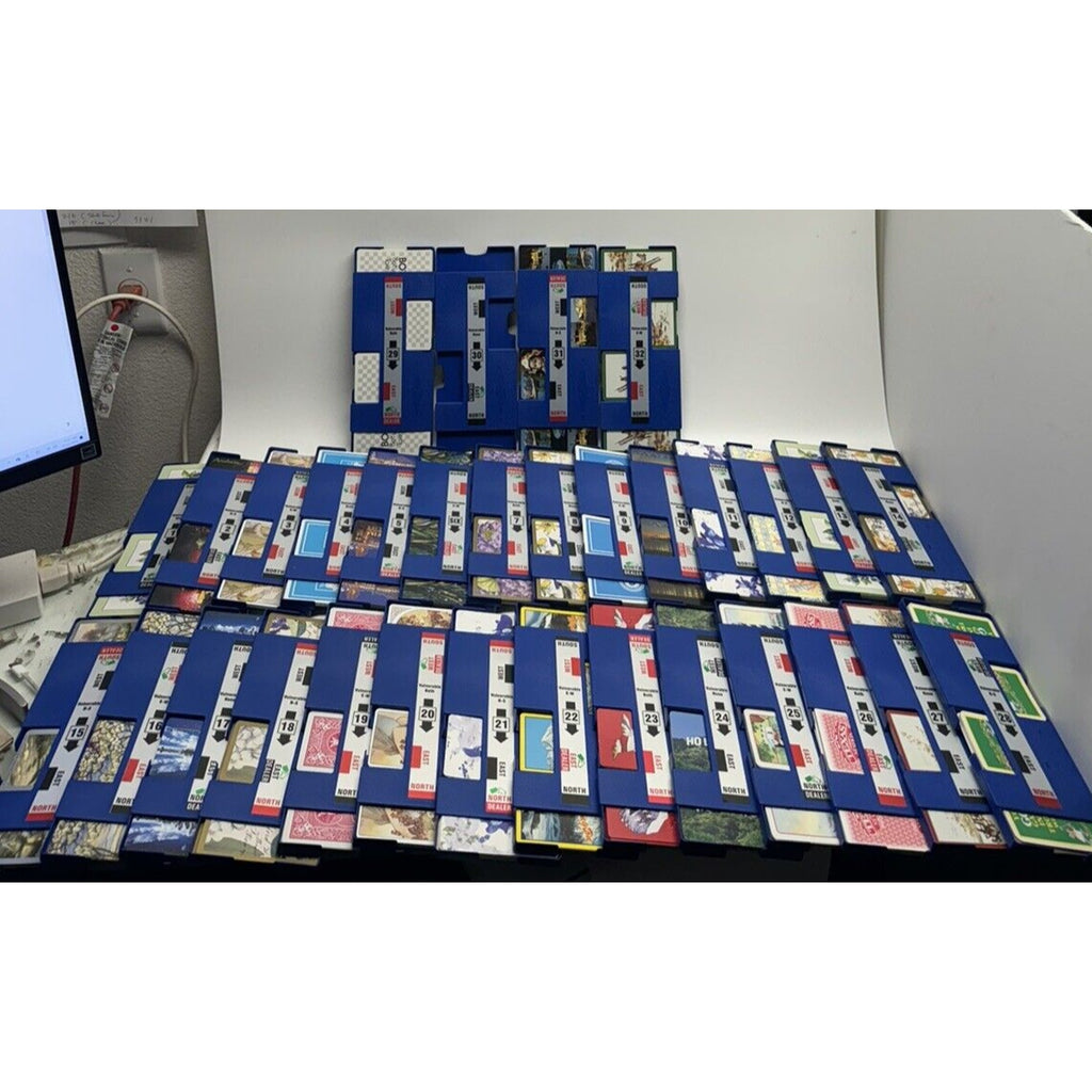 VINTAGE Baron Barclay Plastic Bridge Boards Dealer Card Holders Blue 32 Full Set