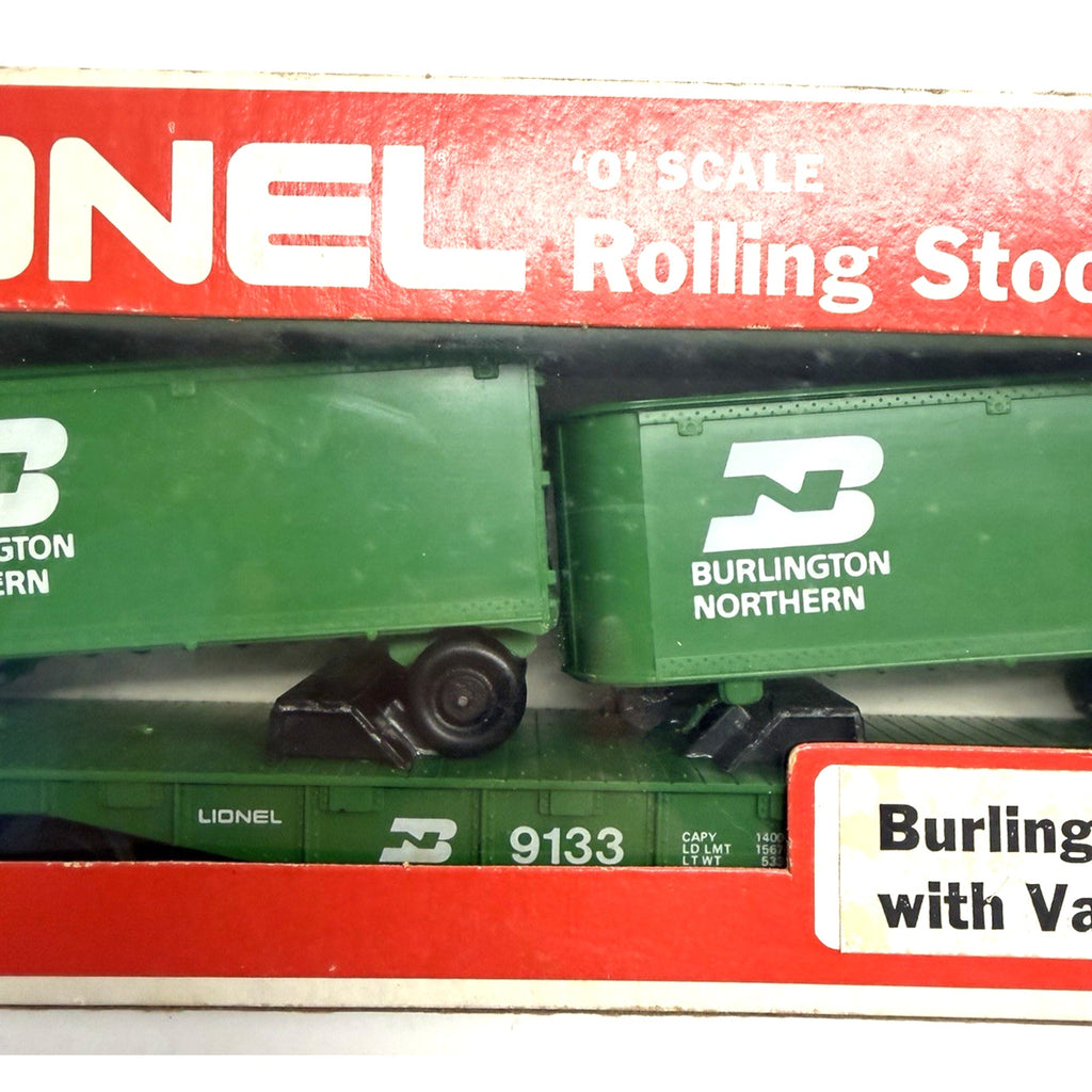VTG Lionel 6-9133 Burlington Northern Flatcar Flat Car w/Trailer Vans O Gauge