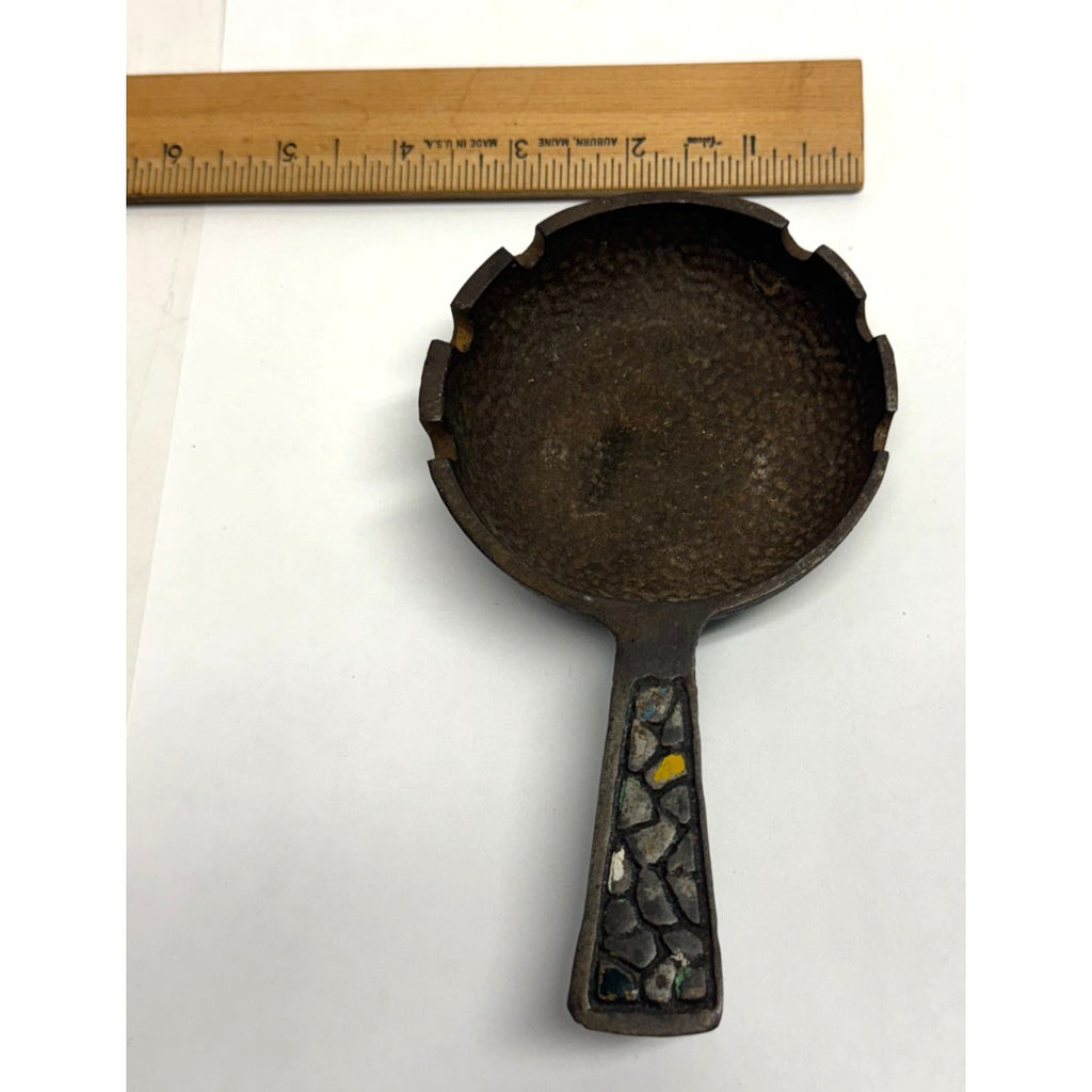 VTG Mid-Century Antique BRASS MOSAIC "SKILLET" ASHTRAY - DAYAGI MADE IN ISRAEL