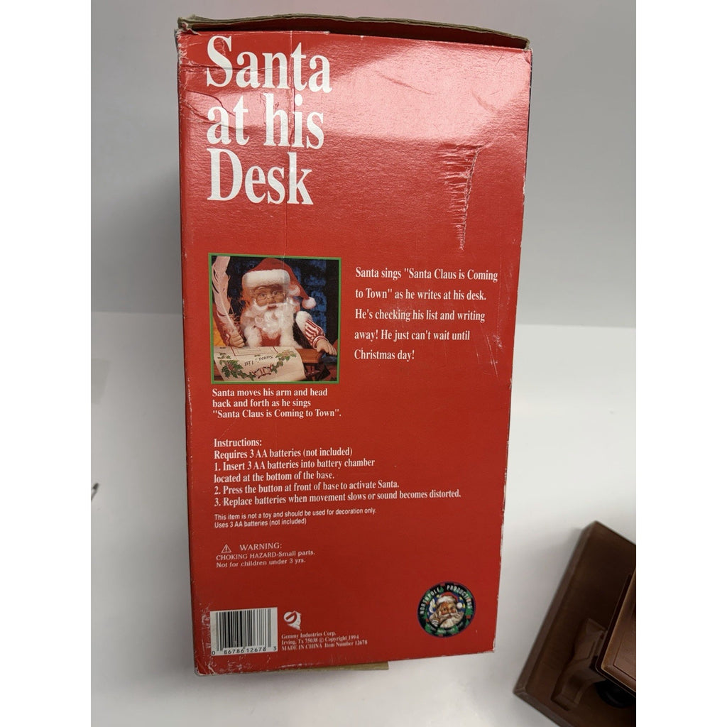 Vintage 1995 Gemmy North Pole Productions Singing Christmas Santa at His Desk