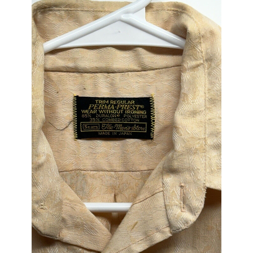 Vintage Sears Perma-Press Medium SHORT Sleeve SHIRT Wide Collar MADE IN JAPAN