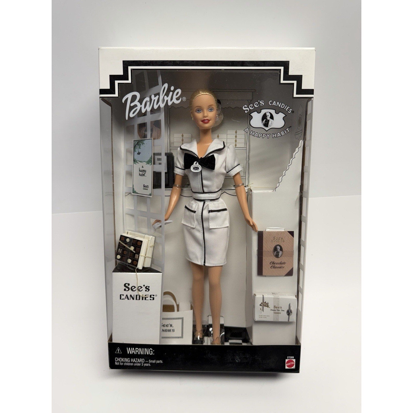 VINTAGE NOS 1999 BARBIE First Job Doll ~ See's Candies A Happy Habit #27289