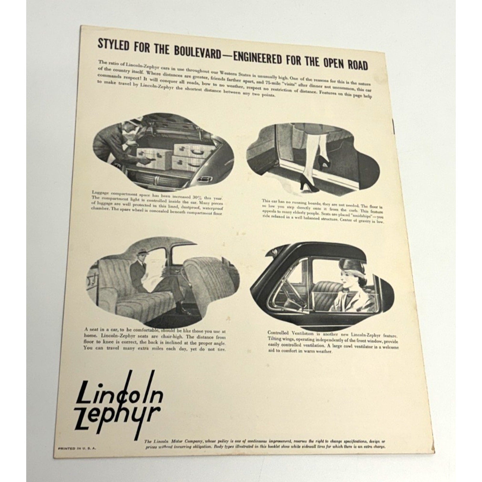 Vtg 1940 Lincoln Zephyr Original Dealer Showroom Brochure V12 Sedan Coupe
