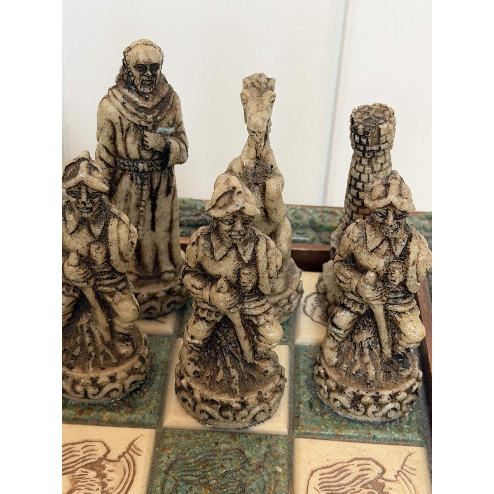 VINTAGE Aztec Mayan Dragon Chess Set Rare Collectible Green Chess Board & Pieces