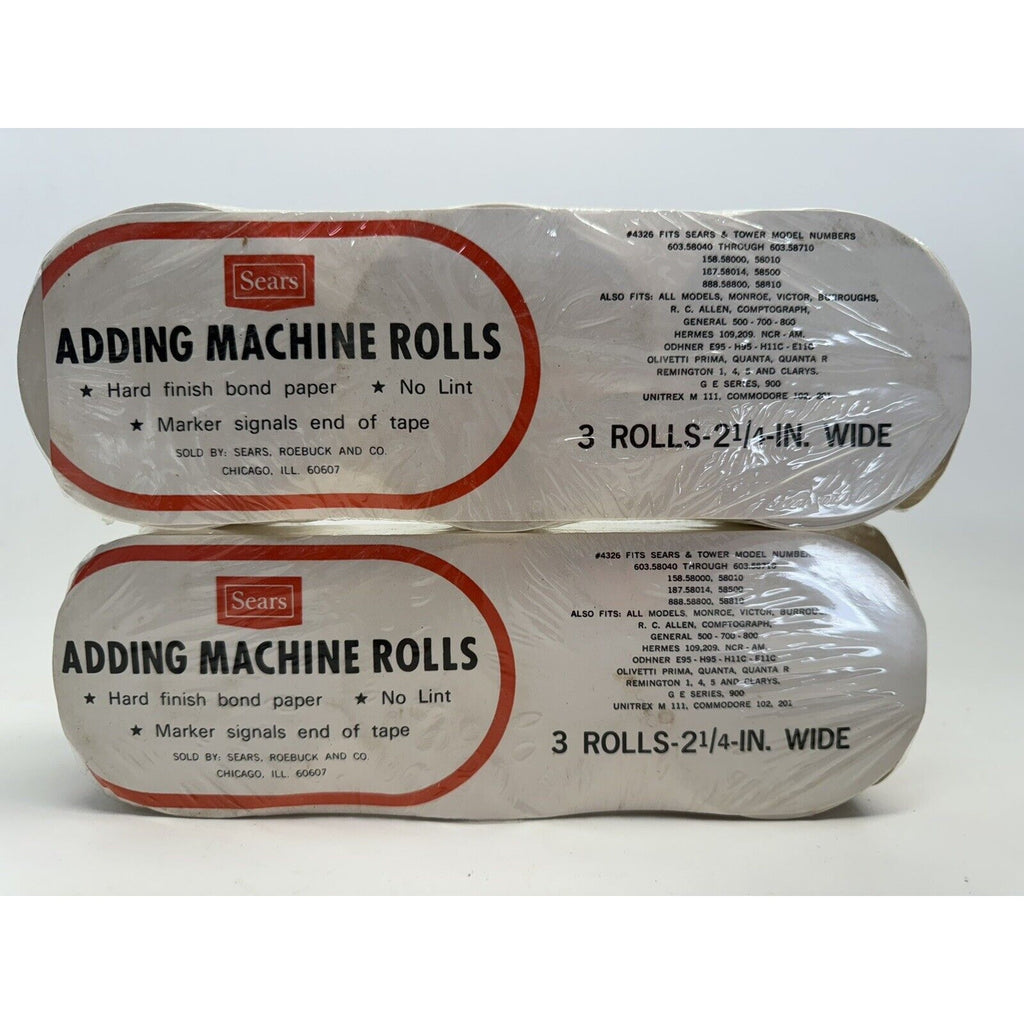 LOT OF 2 Sears Adding Machine Paper 3 Pack Replacement Rolls 2 1/4 Wide 130 feet