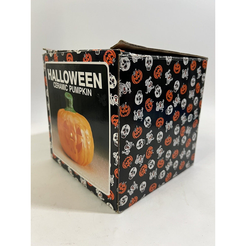 Vintage Ceramic Halloween Pumpkin Jack O Lantern Candle Light Lamp Luminary