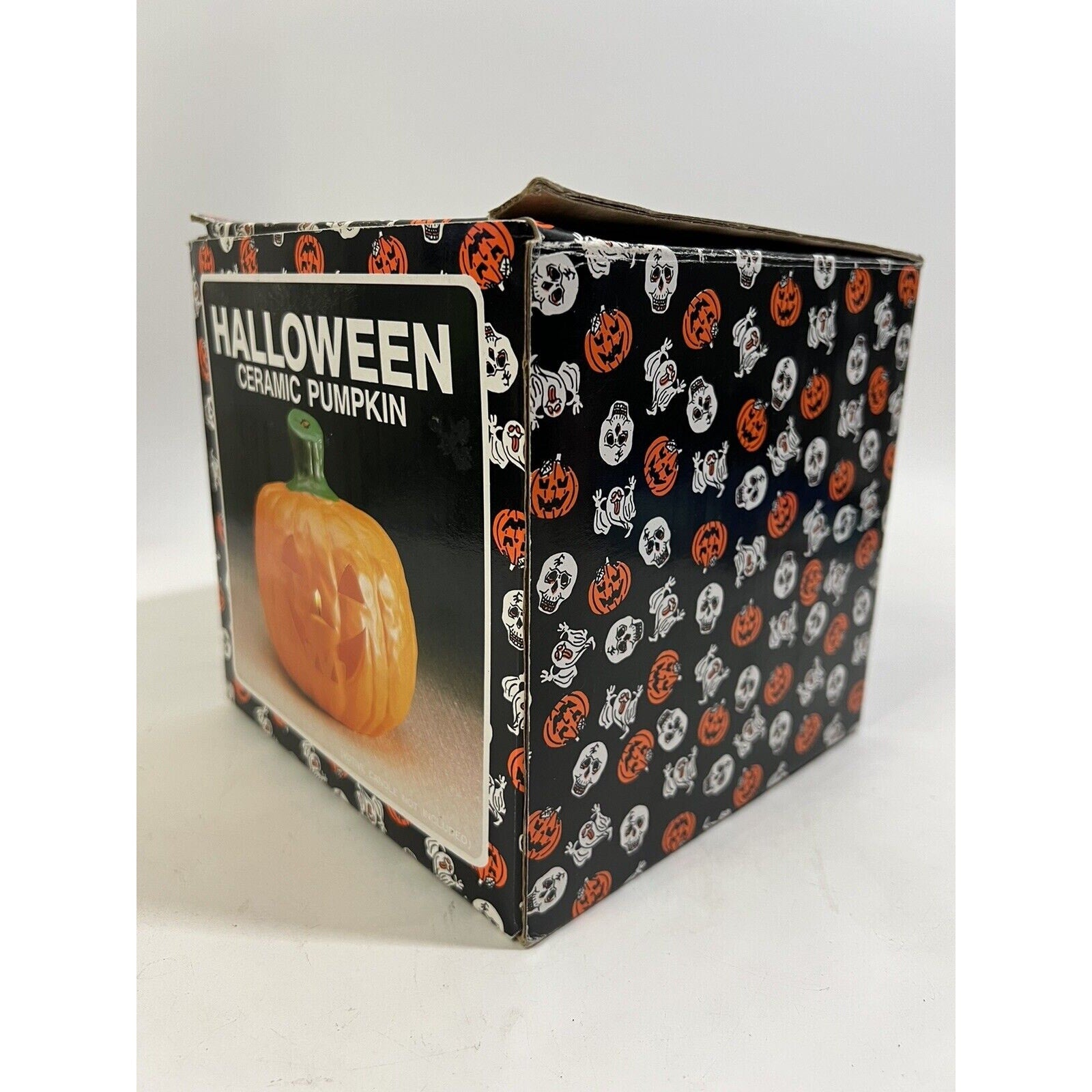 Vintage Ceramic Halloween Pumpkin Jack O Lantern Candle Light Lamp Luminary