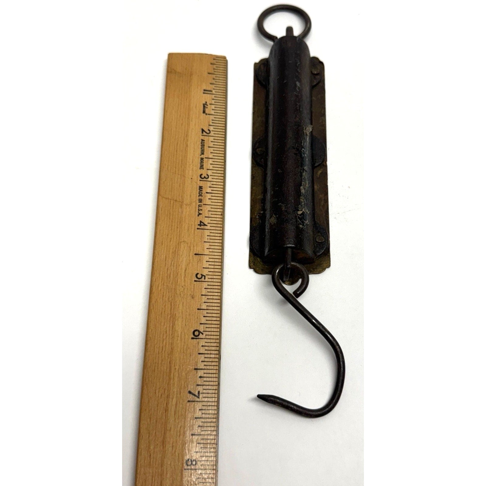 ANTIQUE MORTON'S BALANCE NO. 2 BRASS HANGING SCALE WEIGHS UP TO 24 POUNDS
