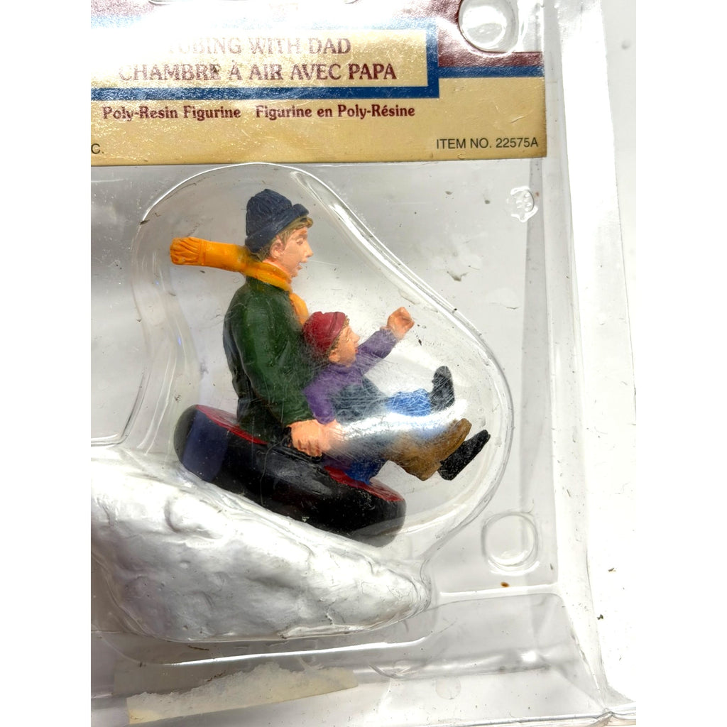 Vintage NEW Lemax TUBING WITH DAD Poly-Resin Figurine Christmas 22575A