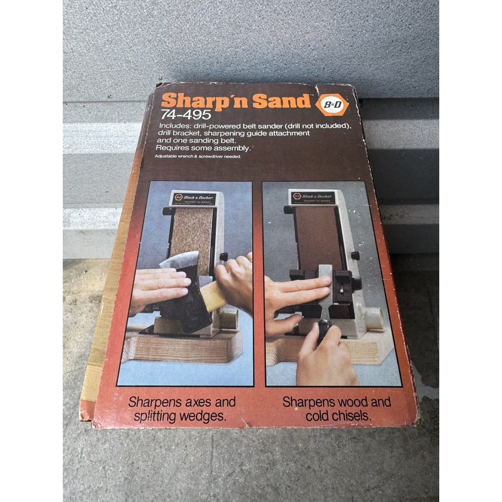Vintage SEALED Black & Decker Sharp n Sand Drill Powered Belt Sander Sharpener